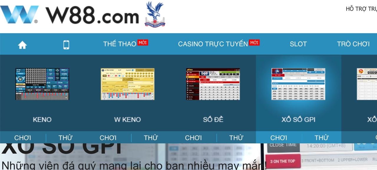 Giao diện trang chủ W88